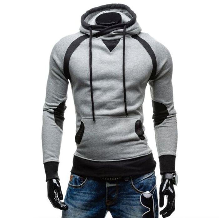 Two-Toned Men's Hoodie featuring Pockets: dark navy blue, gray hooded sweatshirt, sporty casual style