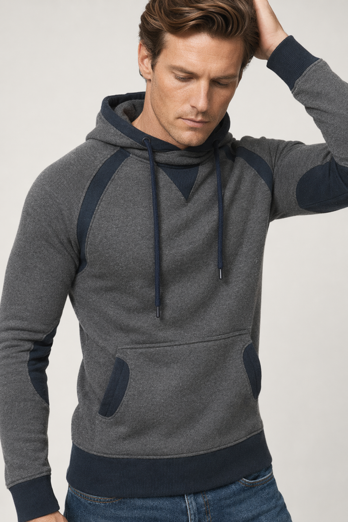 Two-Toned Men's Hoodie featuring Pockets Dark Gray