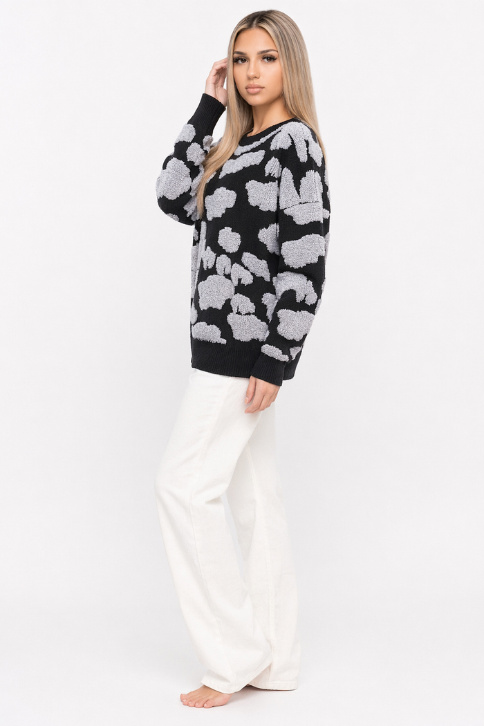 Two-Toned Round Sweater for Women Black