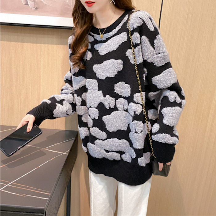 Two-Toned Round Sweater for Women: black, light gray sweater, casual style