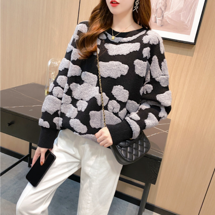 Two-Toned Round Sweater for Women: black, light gray sweater, casual style