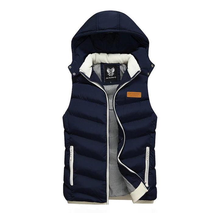 Ultra Cozy Winter Hooded Puffy Vest for Men in Vibrant Red: dark red, white hooded padded vest, casual outdoor style