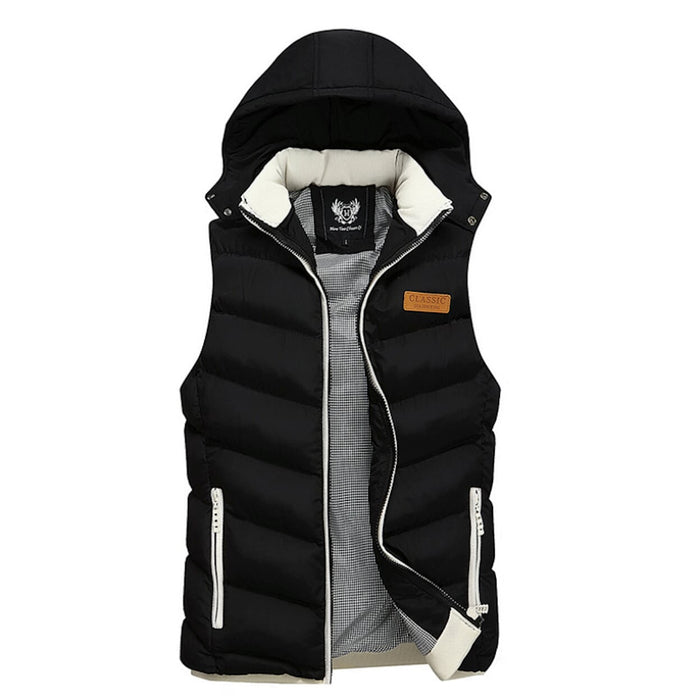 Ultra Cozy Winter Hooded Puffy Vest for Men in Vibrant Red: dark red, white hooded padded vest, casual outdoor style
