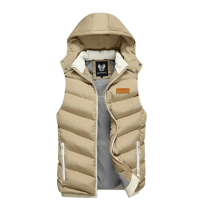 Ultra Cozy Winter Hooded Puffy Vest for Men in Vibrant Red: dark red, white hooded padded vest, casual outdoor style