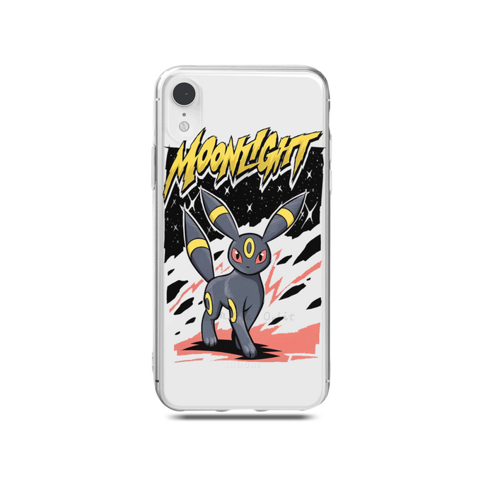 Umbreon Phone Case with Accurate Cutouts: clear, black Umbreon character, cartoon comic-book style