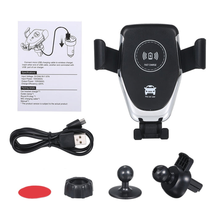 Universal Car Mount Holder with Qi-X Wireless Charging Technology: black, dark gray car air-vent phone holder with wireless c