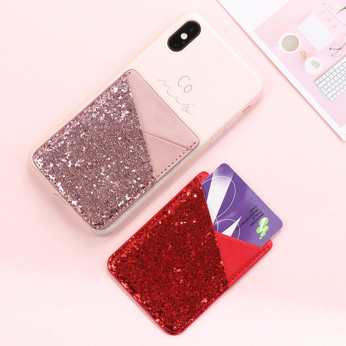 Universal Sparkling Sequins Adhesive Pocket for Mobile Phone Covers: pale pink, rose gold phone case with card holder pocket