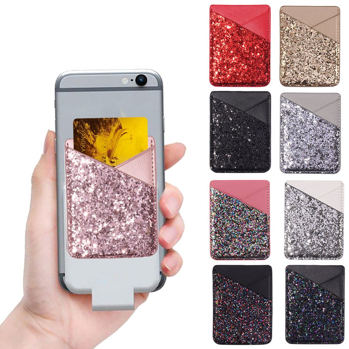 Universal Sparkling Sequins Adhesive Pocket for Mobile Phone Covers: pale pink, rose gold phone case with card holder pocket