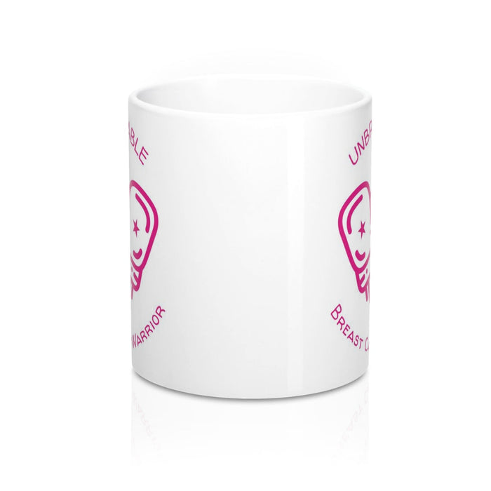 Unyielding Mug for Survivors of Breast Cancer, 11oz: white, pink breast cancer warrior theme, minimal graphic style