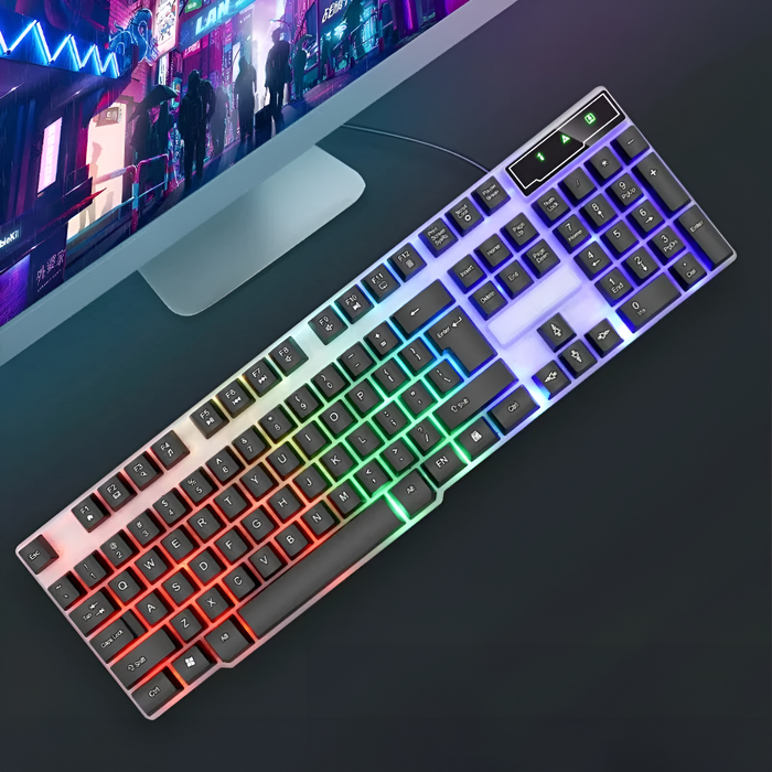 USB Backlit Gaming Keyboard that Radiates Brilliance: black, gray computer keyboard, modern gaming style
