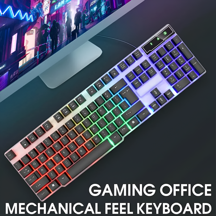 USB Backlit Gaming Keyboard that Radiates Brilliance: black, gray computer keyboard, modern gaming style