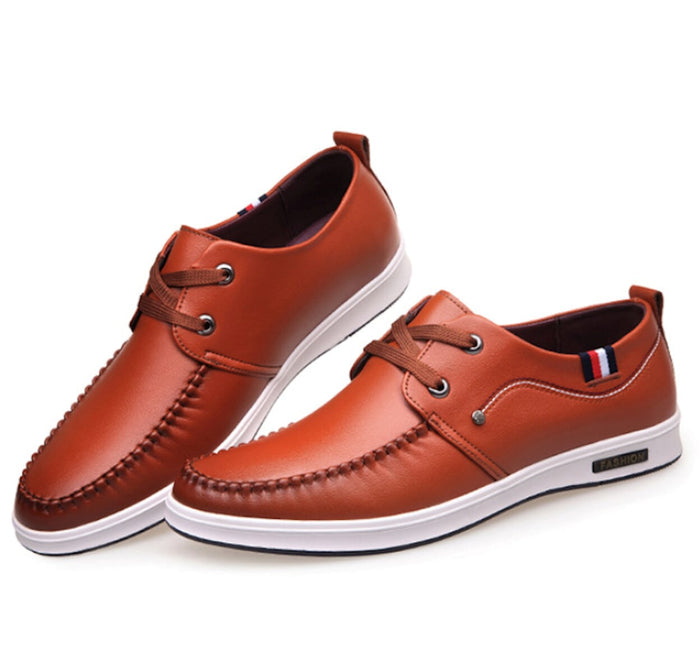Vegan Leather Boat Shoes for Men: black, white low-top lace-up shoes, casual sneaker-inspired style