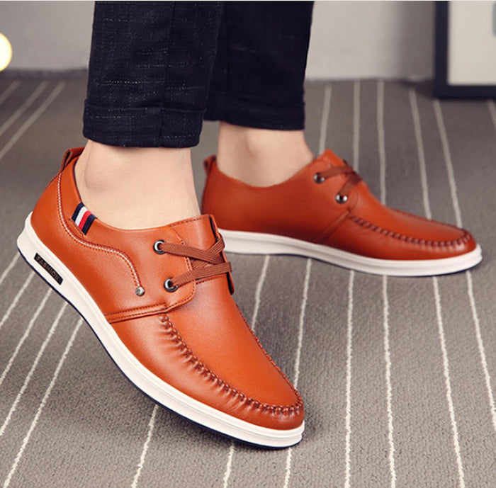 Vegan Leather Boat Shoes for Men: black, white low-top lace-up shoes, casual sneaker-inspired style