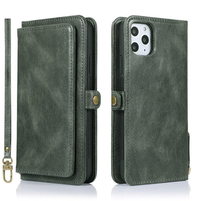 Vegan Magnetic Card Holder Wallet Case with Strap for iPhone 11 to 15, made from Synthetic Leather: pink, black wallet-style