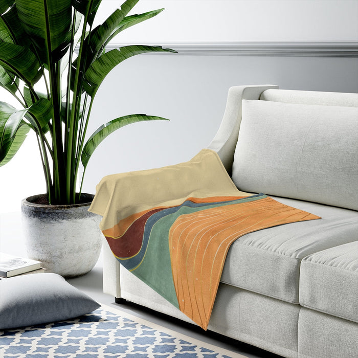 Velveteen Plush Blanket with Toscana Scenery: beige, orange abstract landscape, minimal abstract style