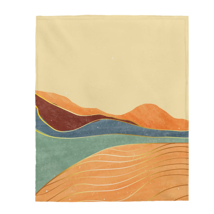 Velveteen Plush Blanket with Toscana Scenery: beige, orange abstract landscape, minimal abstract style
