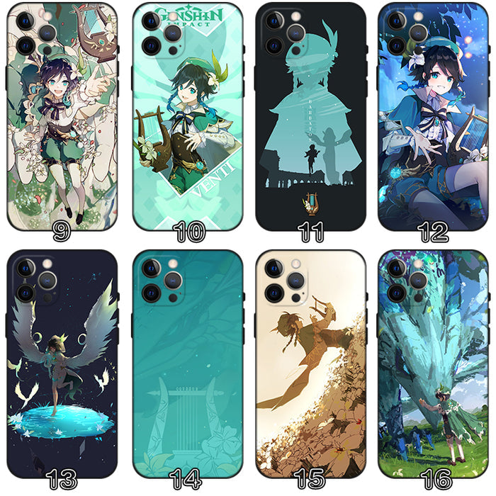 Venti Genshin Impact Phone Case: green, teal anime-style character, anime, cartoon, fantasy style