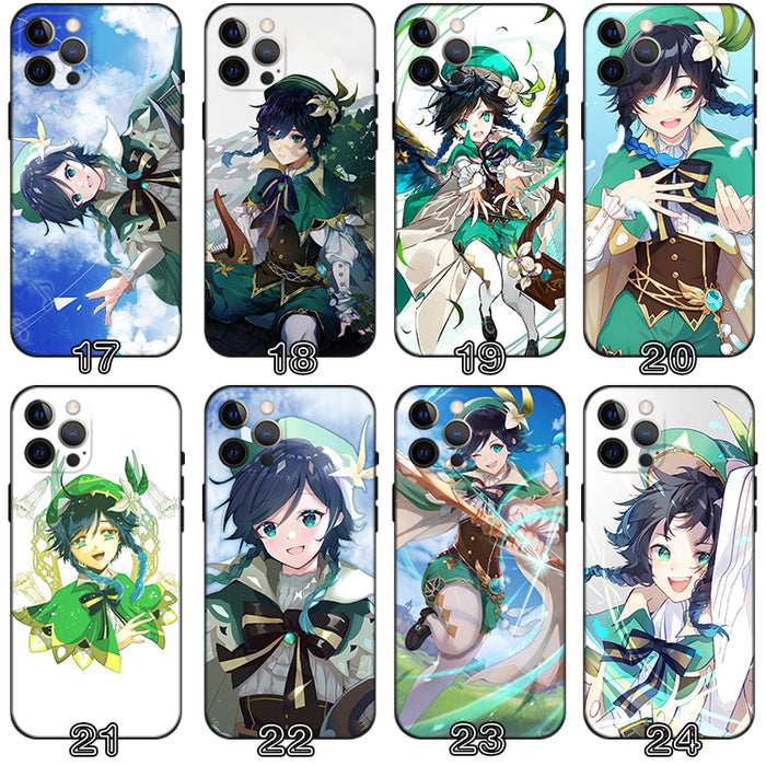 Venti Genshin Impact Phone Case: green, teal anime-style character, anime, cartoon, fantasy style