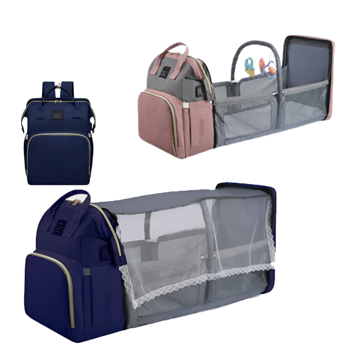 Versatile Diaper Tote with Enhanced Play Mode: navy blue, pink convertible pet carrier backpack with fold-out mesh enclosure