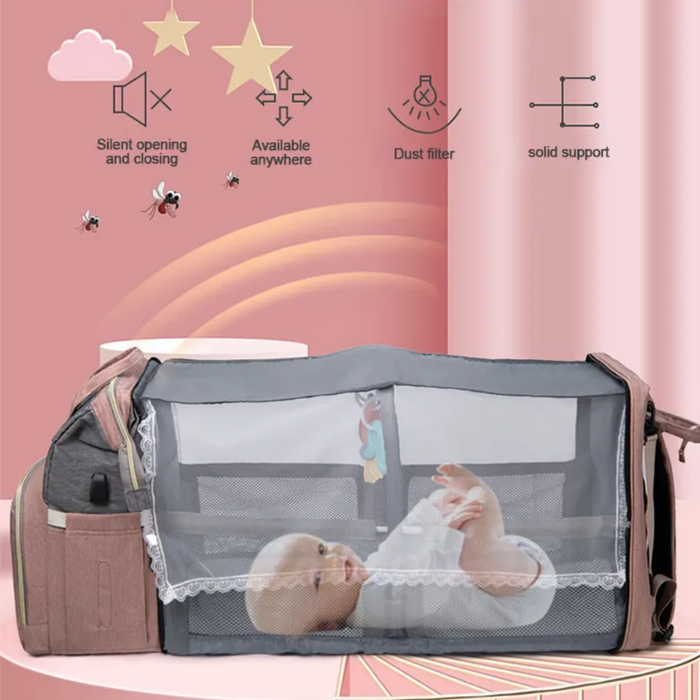 Versatile Diaper Tote with Enhanced Play Mode: navy blue, pink convertible pet carrier backpack with fold-out mesh enclosure