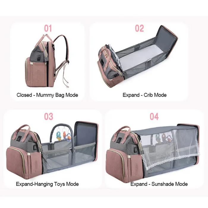 Versatile Diaper Tote with Enhanced Play Mode: navy blue, pink convertible pet carrier backpack with fold-out mesh enclosure