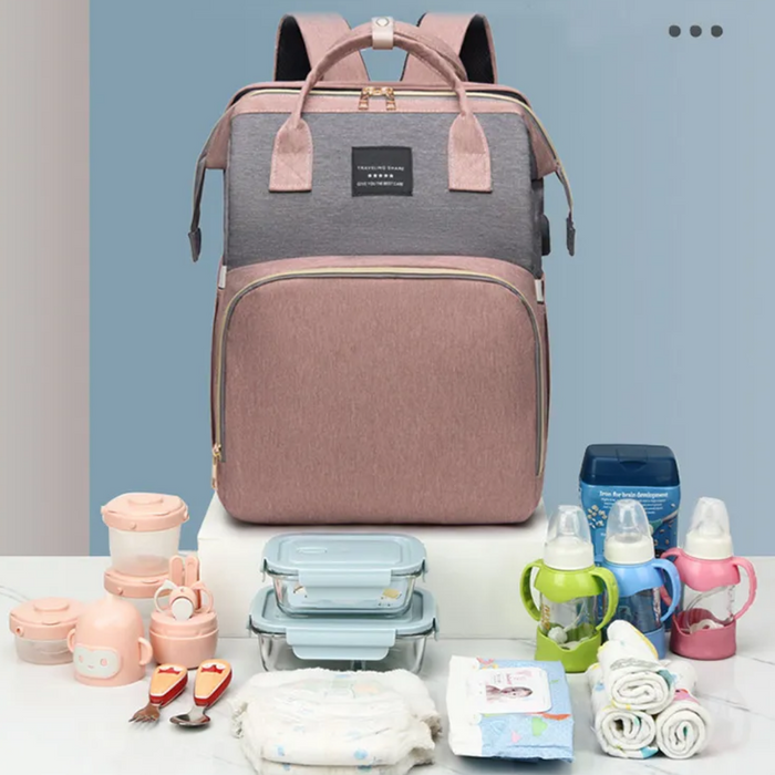 Versatile Diaper Tote with Enhanced Play Mode: navy blue, pink convertible pet carrier backpack with fold-out mesh enclosure