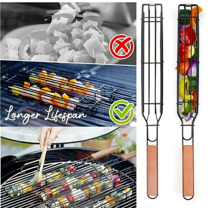 Versatile Grill Basket for Personal BBQ Use: black, brown grill basket and skewers set, practical barbecue grilling accessory