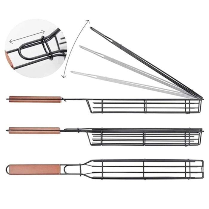 Versatile Grill Basket for Personal BBQ Use: black, brown grill basket and skewers set, practical barbecue grilling accessory