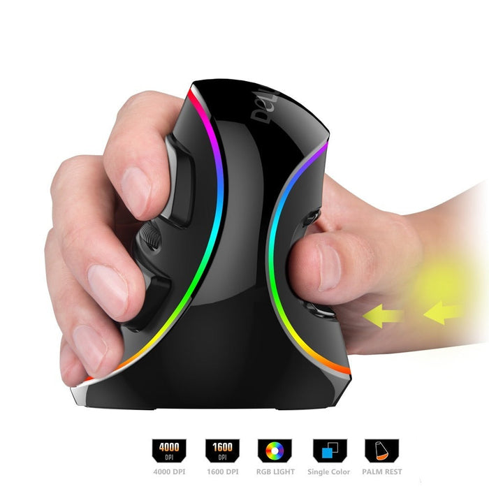 Vertical RGB Wired Mouse: black, gray vertical ergonomic computer mouse, modern gaming/tech style