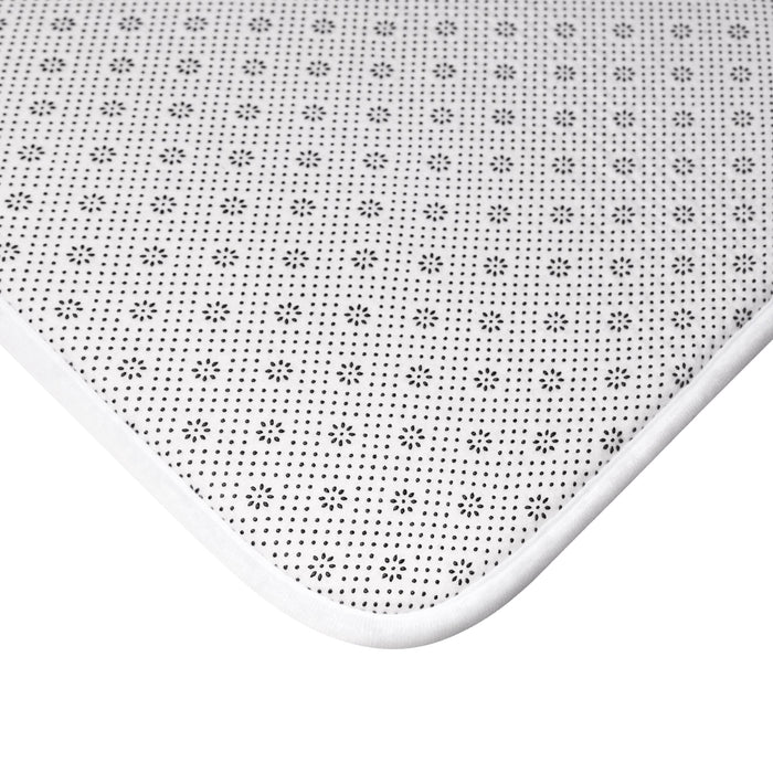 Vibrant Cheerful Bath Rug: white, red Jolly holiday theme, festive cartoon typography style