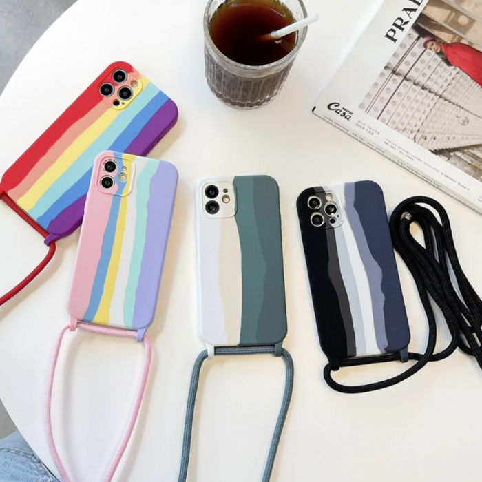 Vibrant Safeguard Cover for iPhone with Shoulder Strap: red, pink smartphone cases with lanyard straps, colorful minimal grap