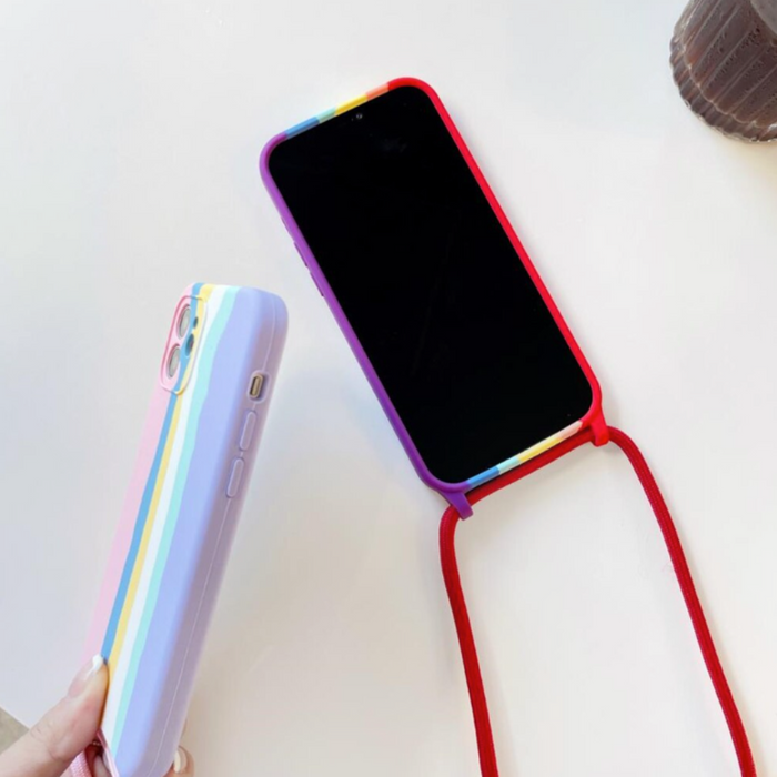 Vibrant Safeguard Cover for iPhone with Shoulder Strap: red, pink smartphone cases with lanyard straps, colorful minimal grap