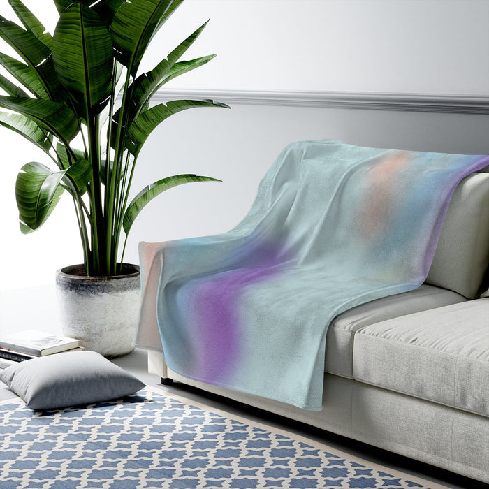 Vibrant Sky Plush Blanket Throw: pale blue, purple throw blanket, minimal pastel style