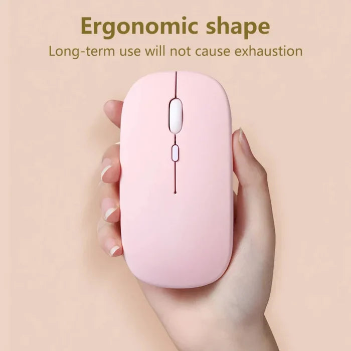 Vibrant Wireless Bluetooth Noiseless Mouse: light pink, white computer mouse, minimal style