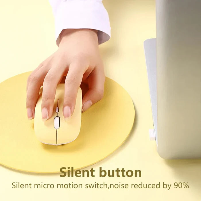 Vibrant Wireless Bluetooth Noiseless Mouse: light pink, white computer mouse, minimal style