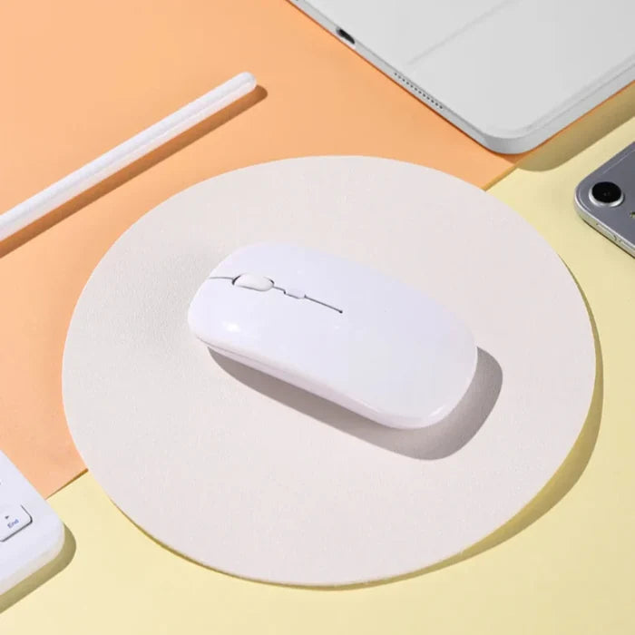 Vibrant Wireless Bluetooth Noiseless Mouse: light pink, white computer mouse, minimal style