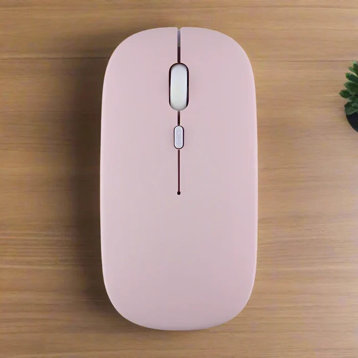 Vibrant Wireless Bluetooth Noiseless Mouse: light pink, white computer mouse, minimal style