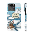 Viking Brave Super Slim Case for iPhone 14, 14 PRO, and 14 PRO MAX: light blue, white cartoon horned warrior/character in an