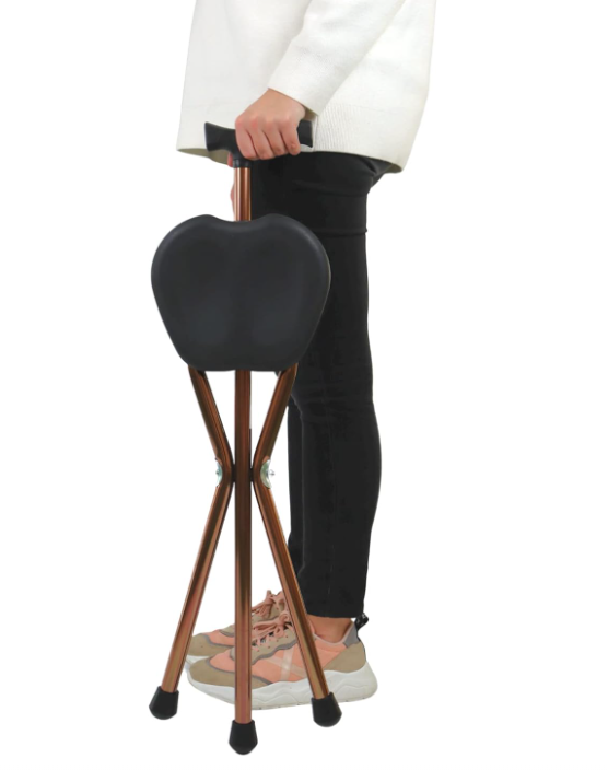 Walking Stick with Seat Foldable Aluminium Cane Chair 3 Leg Portable 32.5" Bronz