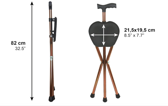 Walking Stick with Seat Foldable Aluminium Cane Chair 3 Leg Portable 32.5" Bronz
