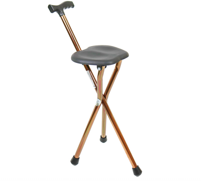 Walking Stick with Seat Foldable Aluminium Cane Chair 3 Leg Portable 32.5" Bronz