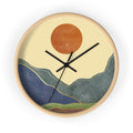 Wall Clock Inspired by the California Sunshine: light beige, tan abstract mountain landscape with sun, minimal abstract lands