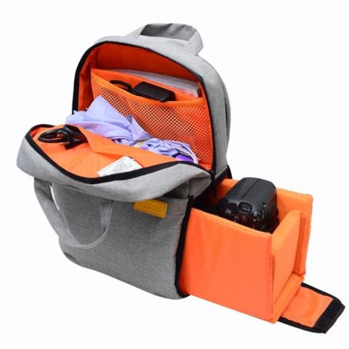 Water-Resistant Bag for Digital SLR Cameras: heather gray, black backpack, minimal style