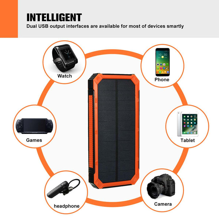 Water-Resistant Portable Power Bank with Illumination: black, green portable solar power bank, rugged outdoor style