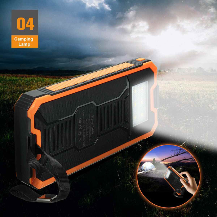 Water-Resistant Portable Power Bank with Illumination: black, green portable solar power bank, rugged outdoor style