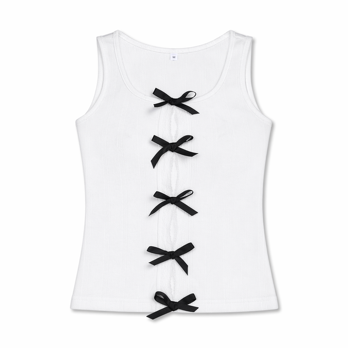 White Sleeveless Vest Top with Bow Default