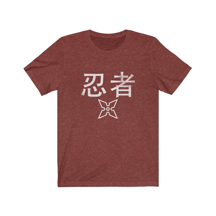 White T-Shirt with a Worn-Out Ninja Design: black, light gray ninja theme, minimal graphic style