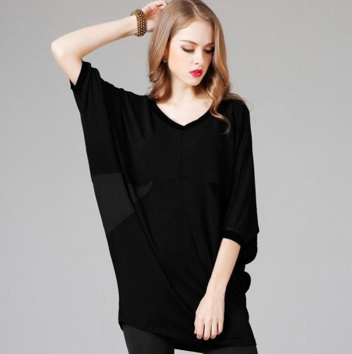 Wide Neck Batwing Top for Women: black long-sleeve top, minimal style