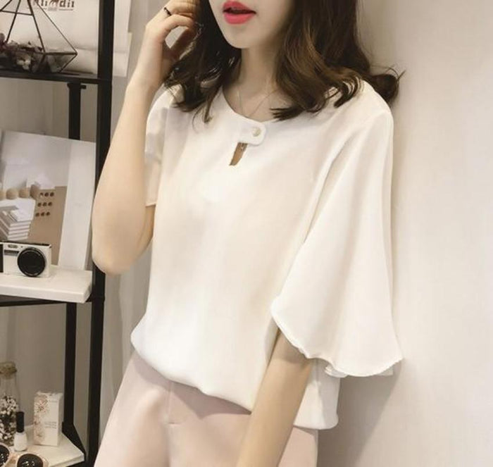 Wide Sleeve Business Casual Blouse for Women: taupe, light beige women's blouse, minimal style