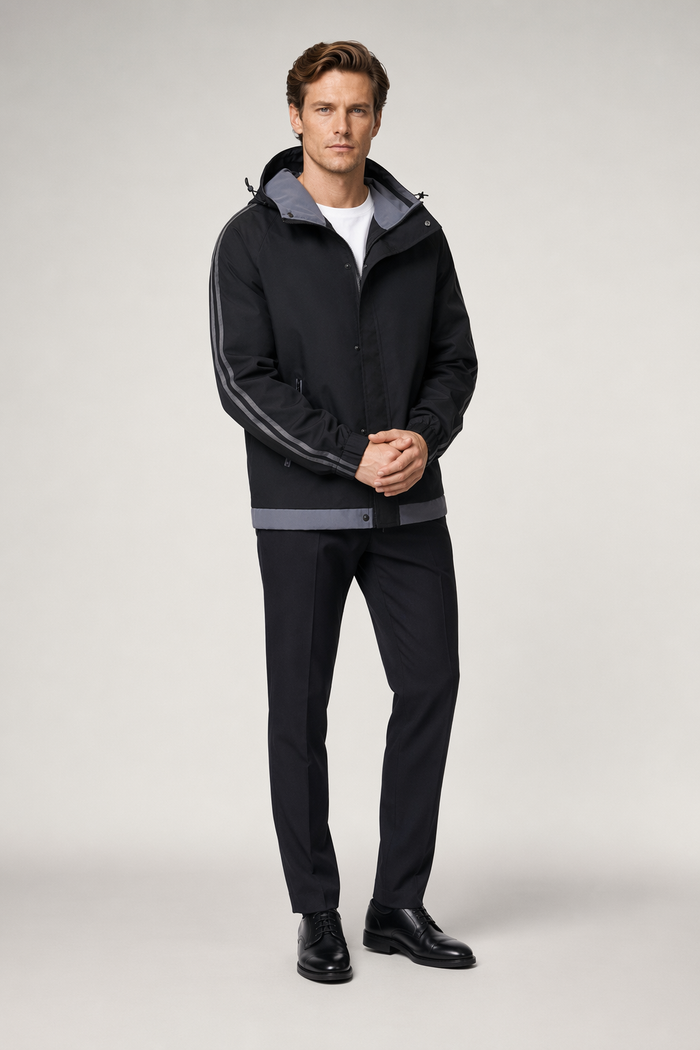 Windproof Hooded Jacket for Men Black